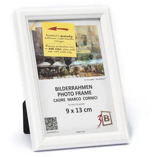 3-B Bilderrahmen JENA - Weiß - 9x13 cm - Holzrahmen, Fotorahmen, Portraitrahmen mit Acrylglas