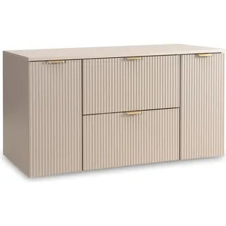 WENA Waschtischunterschrank mit 2 Türen und 2 Schubladen 120 cm, geriffelte Fronten, Griffe aus Metall in der Farbe Gold (Farbe: Kaschmir) - Beige