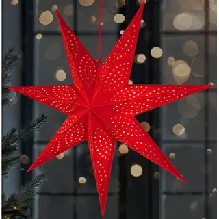 Brubaker 60 cm Papier Weihnachtsstern zum Aufhängen - LED Adventsstern für Weihnachtsdeko und Fenster - 3D Papierstern mit Timer-Funktion - Hängender Leuchtstern - Rot