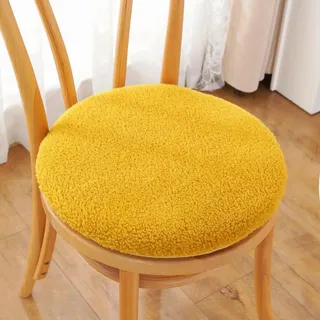 Plüsch-Stuhlkissen aus Lammwollimitat mit Reißverschluss, Winter Warm zu Halten rutschfeste Abnehmbar Waschbar Sitzkissen Rund, Stuhlauflage für Haus & Garten für Kinder und Erwachsene (Gelb, 30 cm)