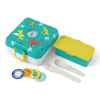 monbento - Kinder Brotdose mit Fächer Snacky blau Dino - Snackbox Kinder für ganze Sandwiches - Besteck inklusive - Lunchbox Personalisiert Kinder - Ideal für Schule/Picknick - BPA-Frei - Dinosaurier