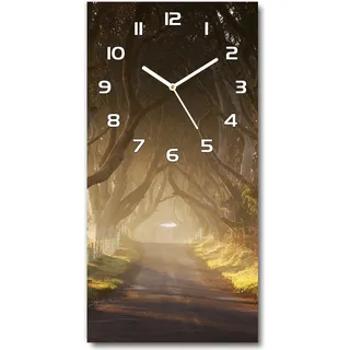 Wanduhr aus Glas – 30x60 cm - Glasbild - Glasuhr - Gehärtetes Glas -Pfad im Wald - Grün