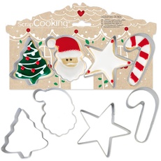ScrapCooking – 4 Ausstechformen Weihnachten – Ausstechformen für Kekse aus Edelstahl – Formen Weihnachtsbaum Weihnachtsmann für kleine Kuchen – Backzubehör Küche – Geburtstag Kinder Deko – 2089