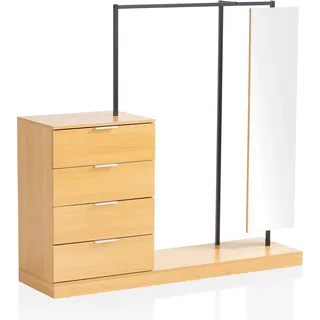 Wohnling garderobe eiche 145 cm kleiderschrank schubläden kleiderstange spiegel | Wohnling - Braun