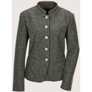 Jackenblazer MADELEINE "Strickblazer Schicker Kurzblazer mit Stehkragen", Damen, Gr. 34, grau (bleigrau, melange, goldfarben), Obermaterial: 100% Polyester PES., Modern, Blazer Jackenblazer, klassikcer, Glanzgarn, Stickerei, Schmuckknöpfe