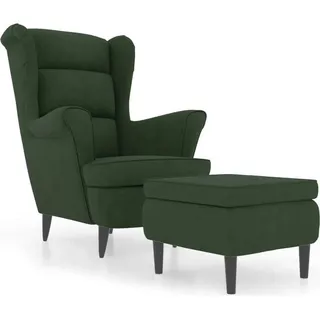 SYFAXTM Ohrensessel mit Hocker Dunkelgrün Samt - Grün, dunkelgrün