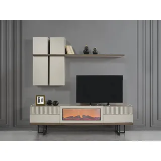 Wohnwand Sideboard mit Kamin Elektro Schrank tv Ständer rtv wohnwände Konsole - Beige