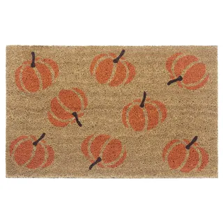 HANSE HOME Kokos Fußmatte Halloween für Innen - Schmutzfangmatte Natur, Kokosmatte Kürbis Orange, Fußabtreter rutschfest für Flur, Terrasse, Eingangsbereich - 45x75cm