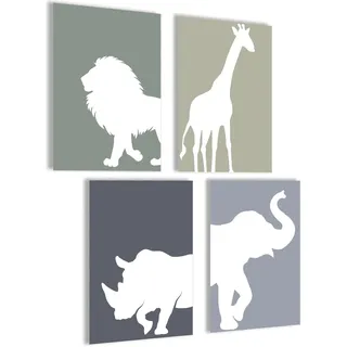 mojoliving Bilder Kinderzimmer jungen Baby Zimmer Poster Set Wandbilder Kinderzimmer mädchen Babyzimmer Deko Bilder für Baby Zimmer Dekoration (Safari Tiere Kontur)