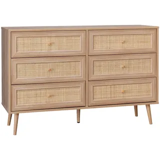 sweeek - Kommode mit Holzlook, Rohrgeflecht und 6 Schubladen