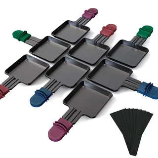 Yoassi 8 Stück Pfännchen für Raclette, Antihaftbeschichtet Grill Pfännchen, Viereckig Mini Raclette mit 8 Schaufeln für Raclette Grill Zubehör