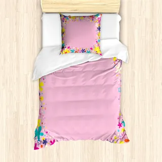 ABAKUHAUS Party Mantele, Mädchen-Geburtstags-Flora, Milbensicher Allergiker geeignet mit Kissenbezügen, 135 cm x 200 cm - 80 x 80 cm, Multicolor und Rosa