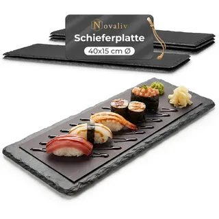 Novaliv 6x Schieferplatten I rechteckig I 40x15x0,5 cm I Sushi Servierplatten Untersetzer Käseplatte Tischplatz Schiefer Geschirr