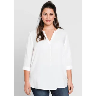Longbluse SHEEGO, Damen, Gr. 50, weiß, 100% Viskose, unifarben, Rundhals, Blusen Longbluse
