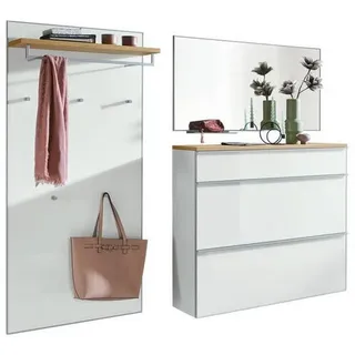 Garderobe , Weiß , Holz, Glas, Holzwerkstoff , 4-teilig , Balkeneiche , furniert , 220x195x40 cm , Goldenes M, Made in Germany, DGM-Klimapakt , Garderobe, Garderoben-Sets & Garderoben-Serien, Garderoben-Sets