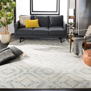 SAFAVIEH Modern Teppich für Wohnzimmer, Esszimmer, Schlafzimmer - Adirondack Collection, Kurzer Flor, Elfenbein und Hellblau, 120 X 120 cm