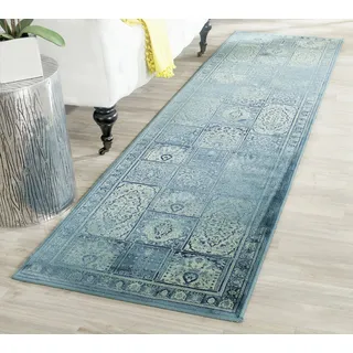 SAFAVIEH Traditionell Teppich für Wohnzimmer, Esszimmer, Schlafzimmer - Vintage Collection, Kurzer Flor, Türkis und Multi, 66 X 244 cm