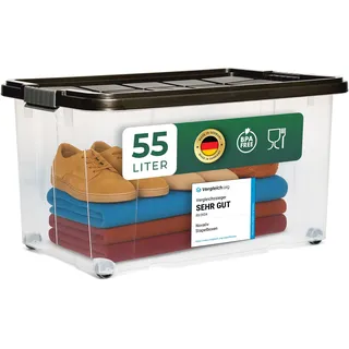 Novaliv 3x Aufbewahrungsboxen mit Deckel Rollen 55l 61x40x34 transparent Grau Anthrazit Kunststoffbox mit Deckel Stapelkiste Verstauboxen Spielzeugkisten Stapelbox