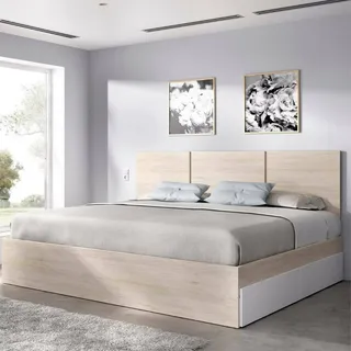 Dmora - Doppelbett Esoli, Struktur des Container-Betts, Sommier mit Verkleidung, Matratzenhalterstruktur, 146x195 h96 cm, Weiß und Eiche