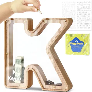 DBPBToU Spardose Kinder, Sparschwein Kinder, Buchstaben Spardose Holz, Spardose Personalisiert für Geburtstag Geschenk/Heimdekoration/Keepsake (K)