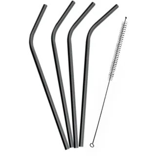 VB VIN BOUQUET FIK 1469 Schwarze Strohhalme aus Metall, wiederverwendbar, mit Reinigungsbürste, Edelstahl, umweltfreundlich und robust, ideal für heiße und kalte Getränke