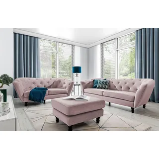 Sofaset Designersofas CHARLOTTE 3-2-1 in Stoff Matt Velvet Altrosa - Rosa