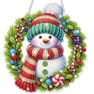 Lxmsja Diamond Painting Christmas Anhänger, 5D Diamond Painting Schneemann Kinder Erwachsene, Hängende Diy Ornament Bastelset Geschenk Mädchen 7 8 9 10 11 Jahre, Party Kranz Tür Fenster Deko