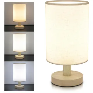 CSL – LED Tischlampe mit Kabel – 3 Lichtmodi – USB-Kabel – rund – Stoffschirm – minimaler Verbrauch – beige - Nachtlicht Nachttischlampe