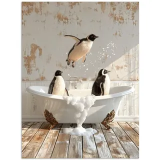 MuchoWow Poster Vintage - Pinguin - Badewanne - Schaumstoff 60x80 cm , Schwarz , Papier , Rechteckig , 60x80x0.1 cm , Bilder & Rahmen, Bilder, Sonstige Wandbilder