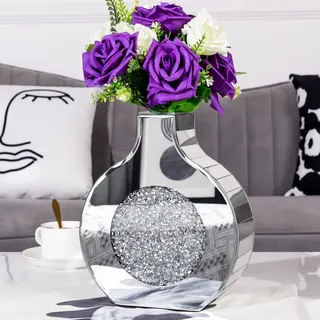SHYFOY Silberne Vase Kristall blumenvase Crushed Diamond Glasvase Dekorative Spiegelvasen Atemberaubender Luxus für die Dekoration von Wohnräumen. Kann kein Wasser halten.