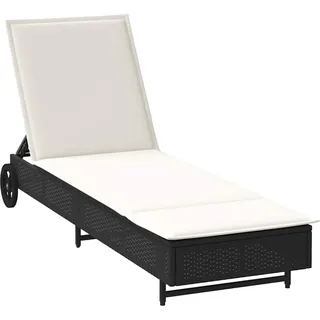 Sonnenliege mit Rollen und Auflage Schwarz Poly Rattan - Schwarz