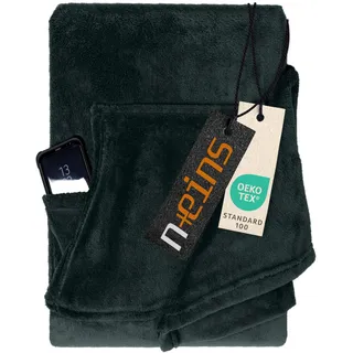 npluseins Decke mit Ärmeln Geschenke für Frauen und Männer 130x180 cm TV Deckenpullover Kuscheldecke das Original mit Ärmel & Bauchtasche 1448.2043, anthrazit