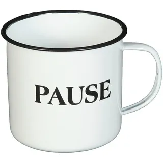 Ambiente Haus Tasse "Becher PAUSE aus Emaille in Antikweiß", weiß