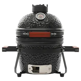 Keramik Kamado Holzkohlegrill - BBQ Smoker - 32 cm Grillrost - 50x47 cm kompakt - Mit Thermometer 50–800 °F - Schwarz - Schwarz