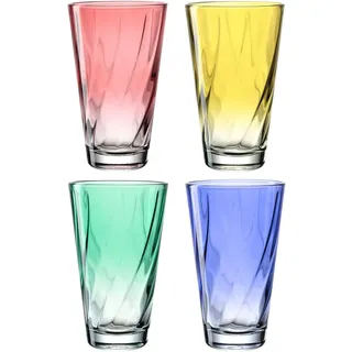 LEONARDO Gläser-Set "Trinkglas, TWIST, 300 ml, farbig sortiert, 4er-Set" Longdrinkbecher, spülmaschinengeeignet, rot, gelb, blau, grün