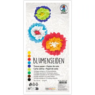 Ursus 4582299 - Blumenseiden Intensivfarben, nicht nassfest, 10 Bogen, 50 x 70 cm, 20 g/m2, durchgefärbt in 10 Farben