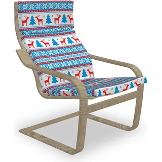 ABAKUHAUS Weihnachten Poäng Sessel Polster, Folk Knit Art-Kunst, Sitzkissen mit Stuhlkissen mit Hakenschlaufe und Reißverschluss, rot blau