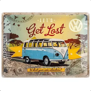 Nostalgic-Art Retro Blechschild, 30 x 40 cm, VW Bulli – Let's Get Lost – Volkswagen Bus Geschenk-Idee, Original Lizenzprodukt (OLP), aus Metall, Werkstatt-Deko im Vintage Design, Blechschilder Sprüche
