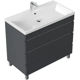 Posseik Stand-Badmöbel Felini 90 mit 3 Grifflosen Schubladen Grafit