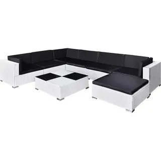 vidaXL 8-tlg. Garten-Lounge-Set mit Auflagen Poly Rattan Weiß - Weiß