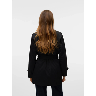 Trenchcoat VERO MODA "VMCHELSEA OLIVIA TRENCHCOAT NOOS", Damen, Gr. XS, schwarz, Twill, Obermaterial: 100% Polyester, unifarben, regular fit ca. Mitte Oberschenkel, mit Riegel, Mäntel Trenchcoat, kurzer 2-Reiher mit abnehmbarem Bindegürtel
