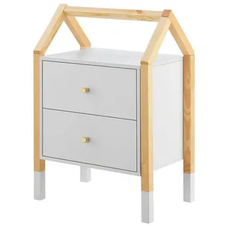 Juskys Kinder Nachttisch Enny mit 2 Schubladen - Nachtschrank klein, & modern - Kommode Holz - Hausdesign - Nachtkästchen Weiß