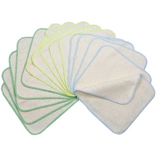 Bild Einlagige Flanellwaschlappen aus Bio-Baumwolle - 15 Stück - Mehrweg Baby Waschlappen als Ersatz für Feuchttücher - Kleine waschbare mini Baumwolltücher (Farbe: Grün)