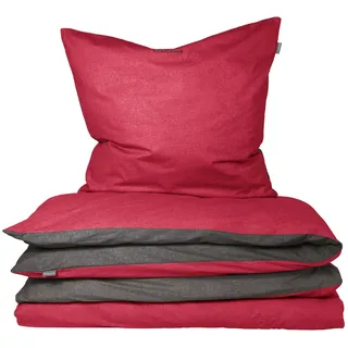 Doubleface Feinbiber rot/anthrazit 135 x 200 cm + 80 x 80 cm