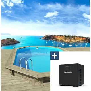 Holzpool "Miami 120" - 4,86 x 3,36 x 1,20 m + Mini-Wärmepumpe 3,5 kW - Metall - Grau