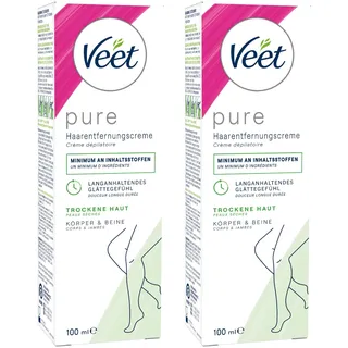 Veet Pure Haarentfernungscreme - 2er Pack- für Körper, Arme & Beine - Enthaarungscreme für trockene Haut - Minimum an Inhaltsstoffen & angenehmer Duft - 2 x 100 ml