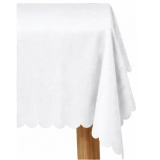 Tischwäsche Ranken Schnörkel weiß - 180 cm rund - Weiß