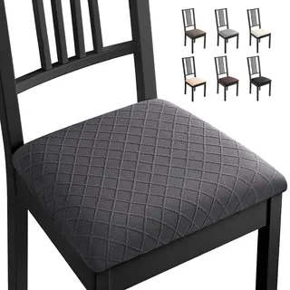 Stuhlhussen Esszimmerstuhl Sitzbezug 4 Stück Spandex Jacquard Stuhl Sitzbezüge Stretch-Sitzbezüge Abnehmbar Waschbar Stuhlhussen Sitzschutzbezug für Zuhause, Hotel, Bankett(4 Stück,Dunkelgrau) -B