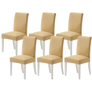 MIULEE Stuhlhussen 6er Set Stretch Abnehmbare Esszimmerstühle Waschbarer Dauerhaft Moderne Hussen Pflegeleichte für Küche Wohnzimmer Restaurant Bankett Familie Party,Beige