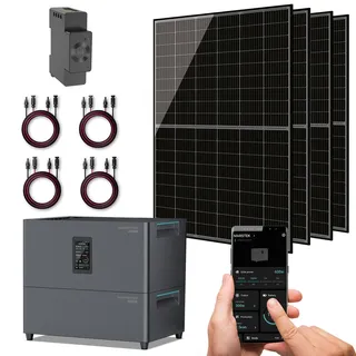 XORO SOLAR 1720W Balkonkraftwerk Komplettset mit 4 x 430W bifazialen Solar-Modulen, JC+ B2500 Erweiterungsakku, Smart Meter CT002